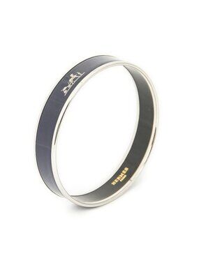 Hermes Enamel Bangle Navy Logo Motif Bracelet